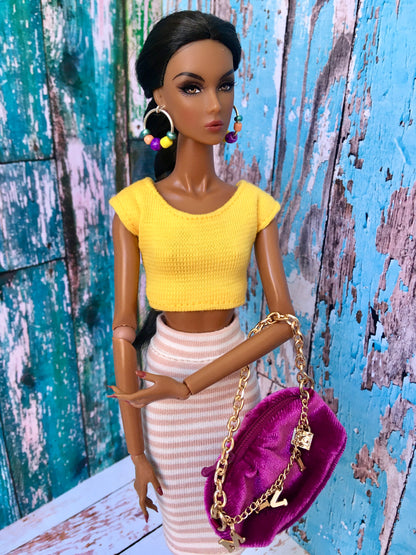 BQ-SANDY – Beige & White Striped Tube Midi Skirt for Fashion Dolls (12.5") - www.bouutique.com