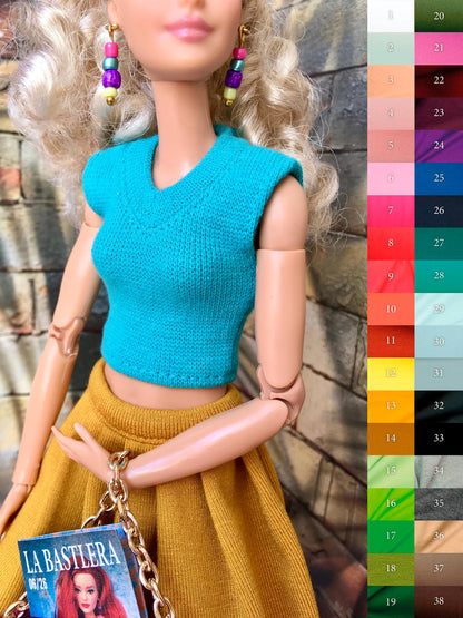 Sleek V-Neck Crop Top for Doll 1/6-scale, 11.5 Inch, many colors