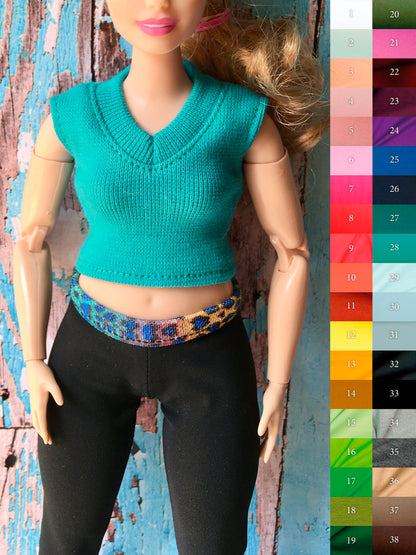 Sleek V-neck Crop Top for Curvy Doll 1/6-scale, 11.25 Inch, many colors - www.bouutique.com