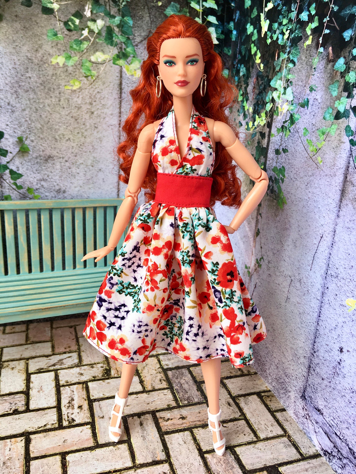 BQ-TAYVI – Flower Halter Dress with Full Skirt for 11.5" 1/6 Scale Fashion Dolls - www.bouutique.com