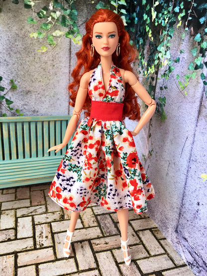 BQ-TAYVI – Flower Halter Dress with Full Skirt for 11.5" 1/6 Scale Fashion Dolls - www.bouutique.com
