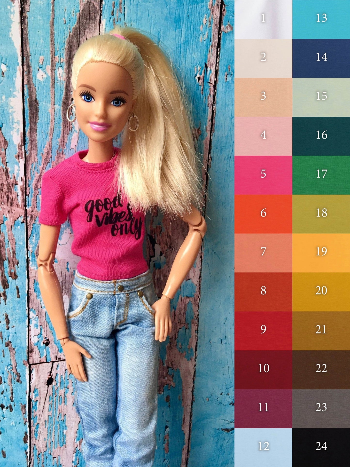 Vital Printed T-shirt with "good vibes only" Design for Doll 1/6-scale, 11.5 Inch