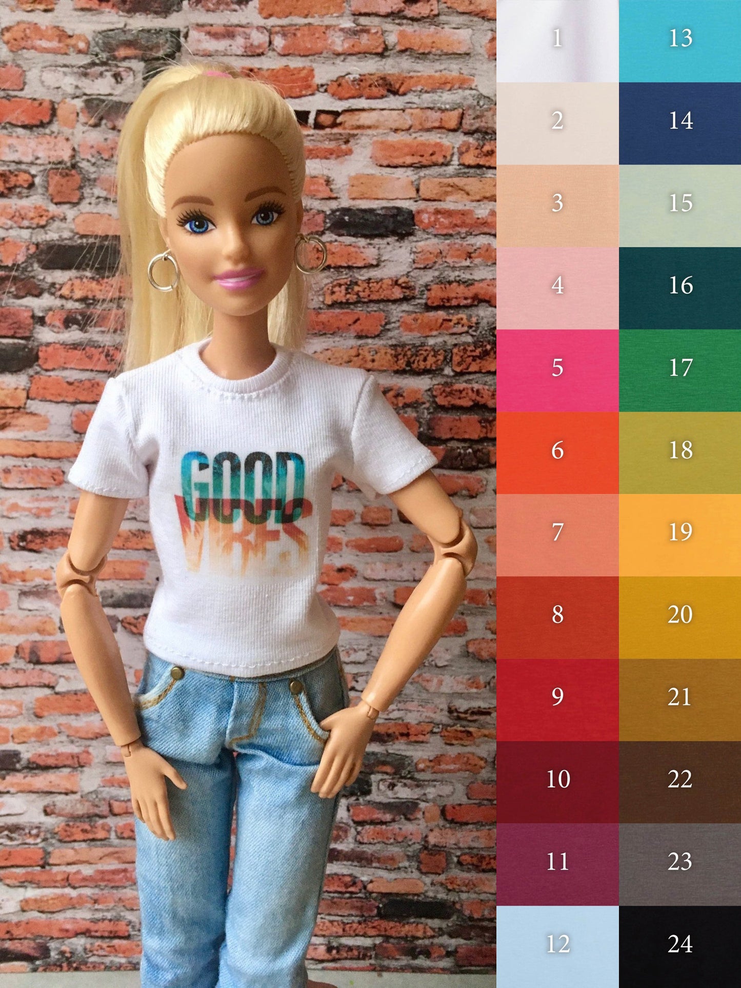 Vital Print T-shirt "good vibes" Design for Doll 1/6-scale, 11.5 Inch