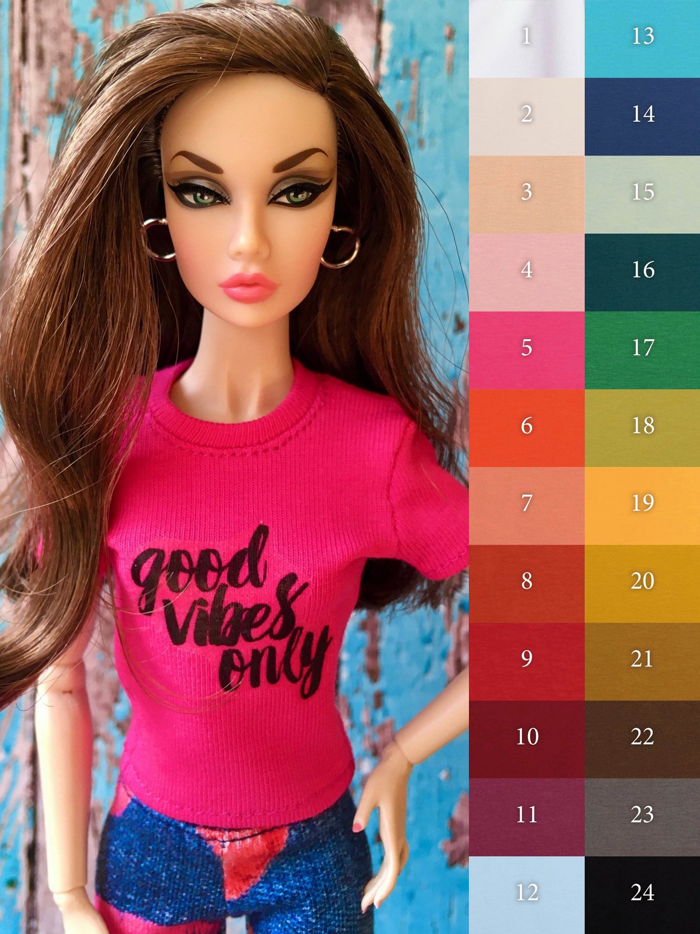 Vital Print T-shirt "good vibes only" Design for Poppy Parker Doll, many colors