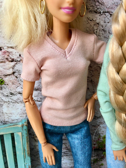 Base V-neck T-shirt for Dolls 1/6-scale, 11.5 Inch, many colors
