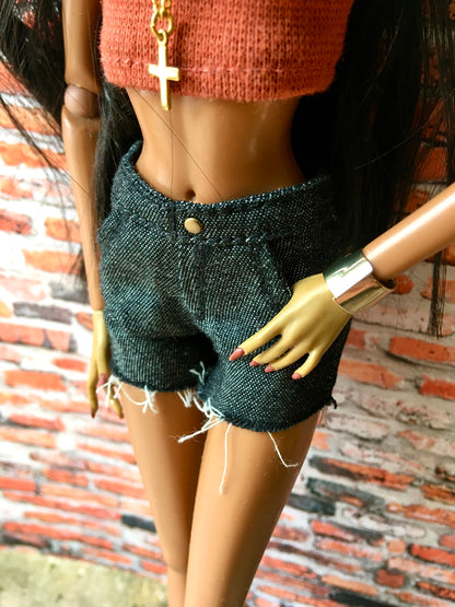 BQ-ASH – Raw Hem Denim Shorts for 12.5" 1/6 Scale Fashion Dolls