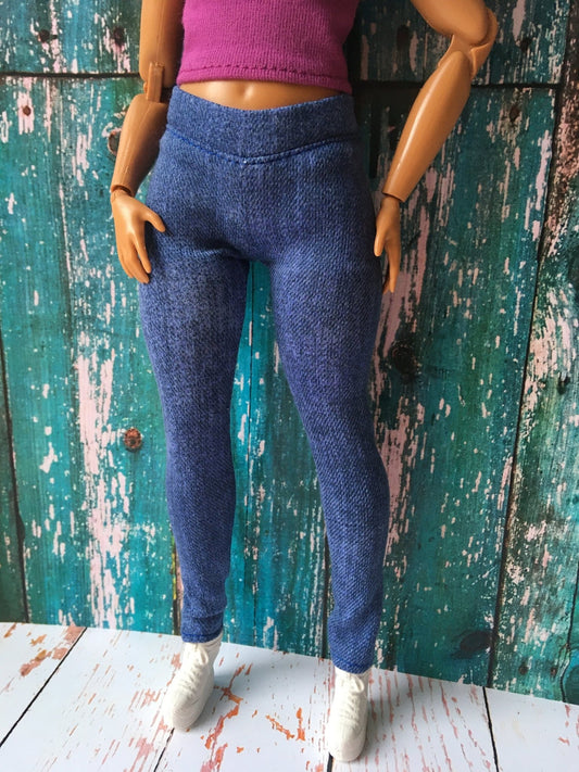 Azure Blue Leggings for Curvy Doll 1/6-scale