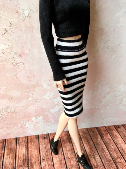 BQ-CONTRAST – Striped Tube Midi Skirt for 12" 1/6 Scale Fashion Dolls - www.bouutique.com