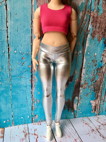 BQ-GLIMMER – Silver Metallic Leggings for 11" 1/6 Scale Curvy Fashion Dolls - www.bouutique.com