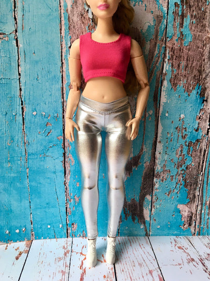 BQ-GLIMMER – Silver Metallic Leggings for 11" 1/6 Scale Curvy Fashion Dolls - www.bouutique.com