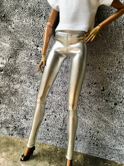 BQ-GLIMMER – Silver Metallic Leggings for 12.5" 1/6 Scale Fashion Dolls - www.bouutique.com