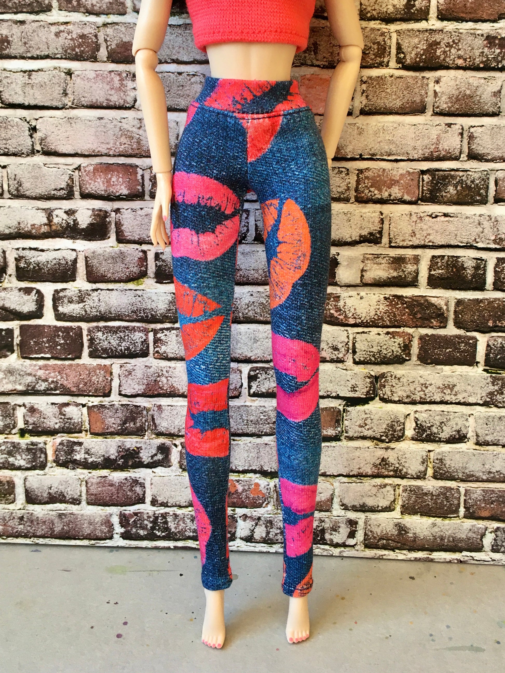 BQ-KISS – Lip Print Stretch Leggings for 12" 1/6 Scale Fashion Dolls