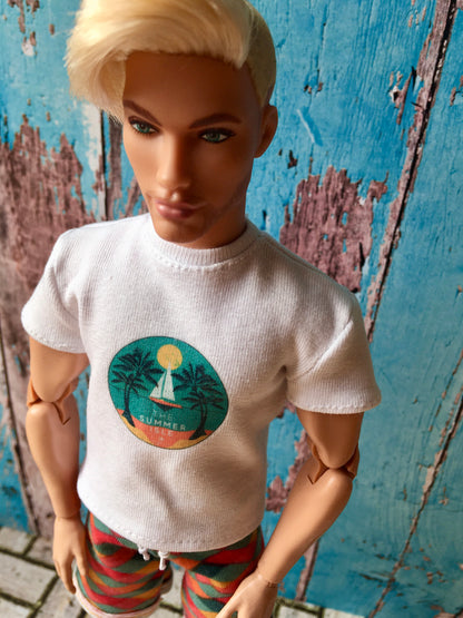 BQ-VITAL – T-Shirt with Summer Isle Print for 12" 1/6 Scale Ken Dolls