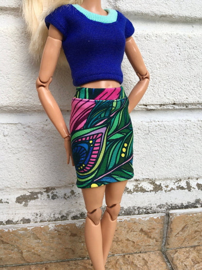 Foliage Colorful Print Skirt for Dolls 1/6-scale, 11.5 Inch