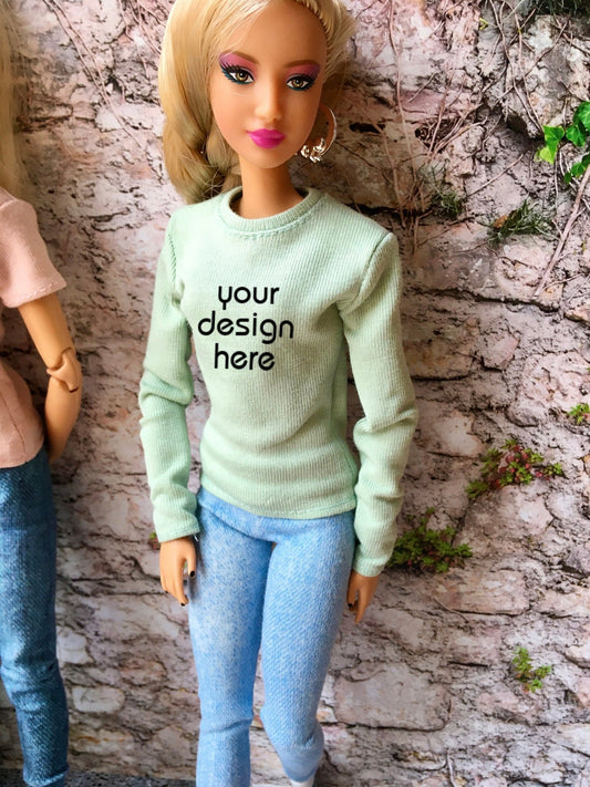 Base Custom Print Crew-neck T-shirt for Dolls 1/6-scale, 11.5 Inch, many colors