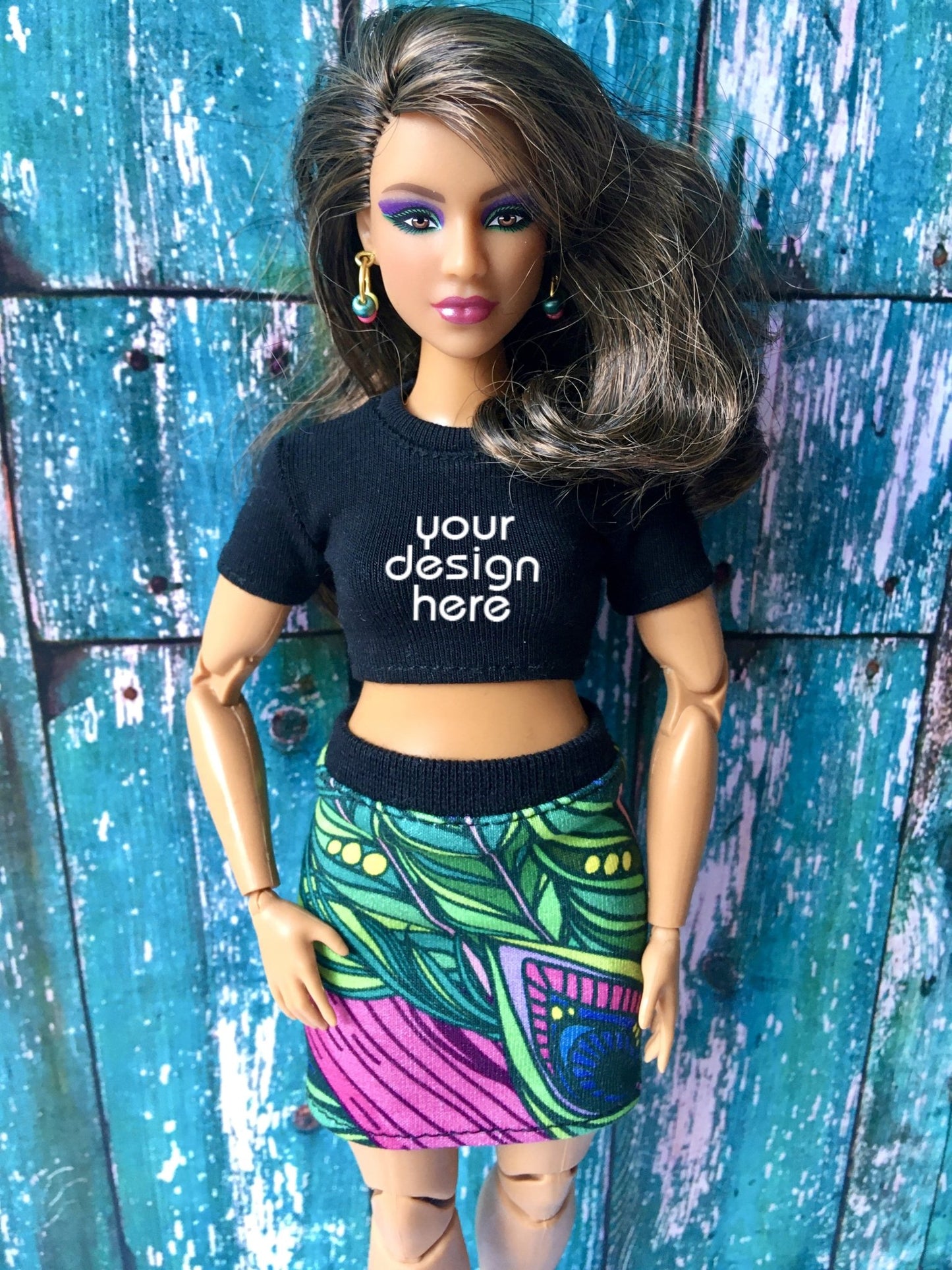 Staple Custom Print Crop T-shirt for Curvy Dolls 1/6-scale