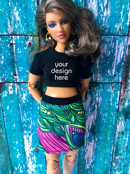 Staple Custom Print Crop T-shirt for Curvy Dolls 1/6-scale