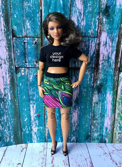 Staple Custom Print Crop T-shirt for Curvy Dolls 1/6-scale