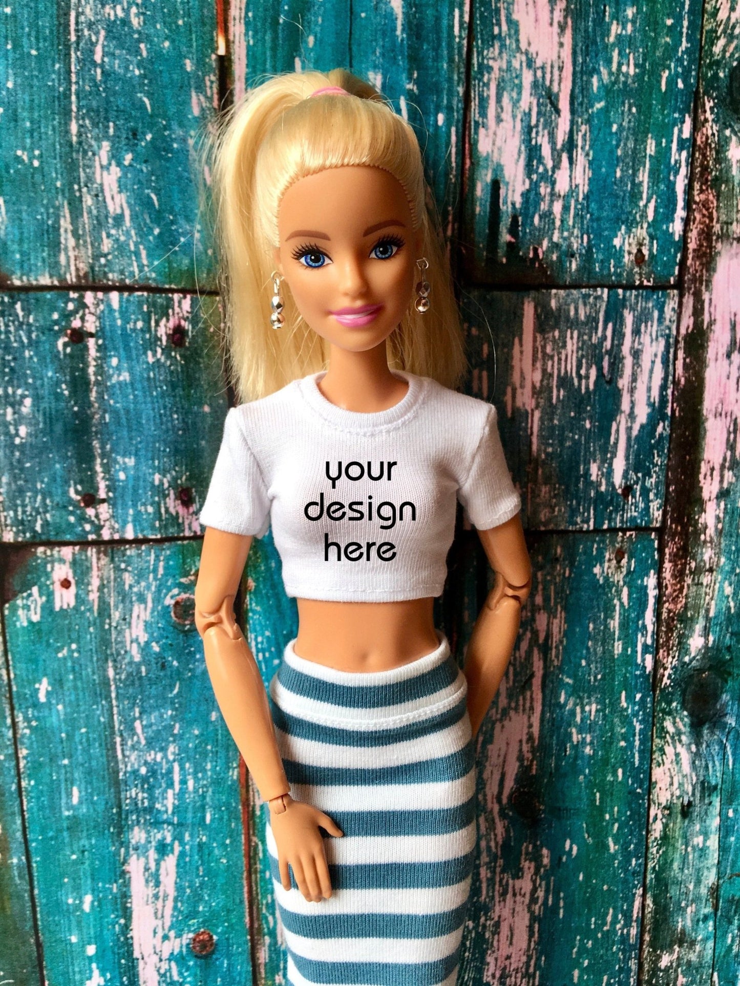 Staple Custom Print Crop T-shirt for Dolls 1/6-scale, 11.5 Inch, many colors