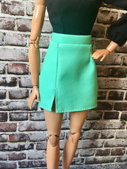 Shore Faux Leather Front Split Skirt for Doll 1/6-scale, 11.5 Inch