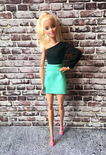 Shore Faux Leather Front Split Skirt for Doll 1/6-scale, 11.5 Inch