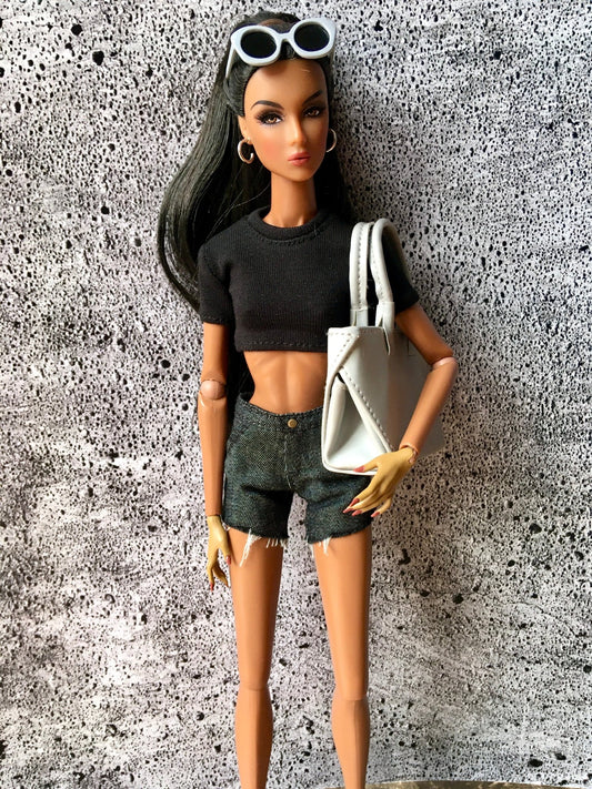 Ash Raw Hem Denim Shorts for NuFace Integrity Toys Doll 12.5"
