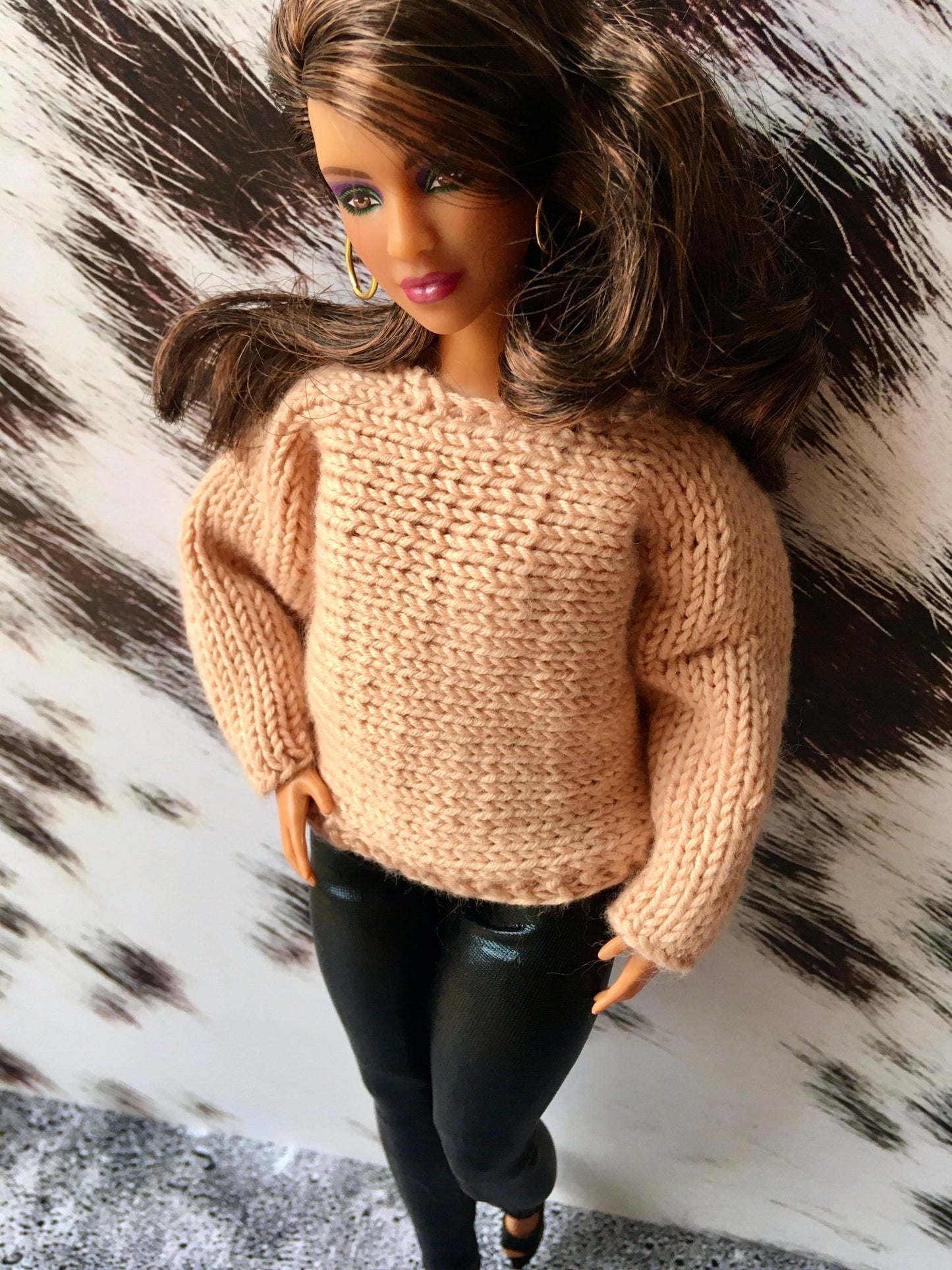 Knit Bat Sleeve Sweater for Curvy Doll 1/6-scale | Knitted Doll Clothes - in 3 colors