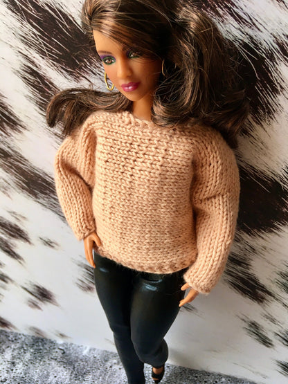 Knit Bat Sleeve Sweater for Curvy Doll 1/6-scale | Knitted Doll Clothes - in 3 colors