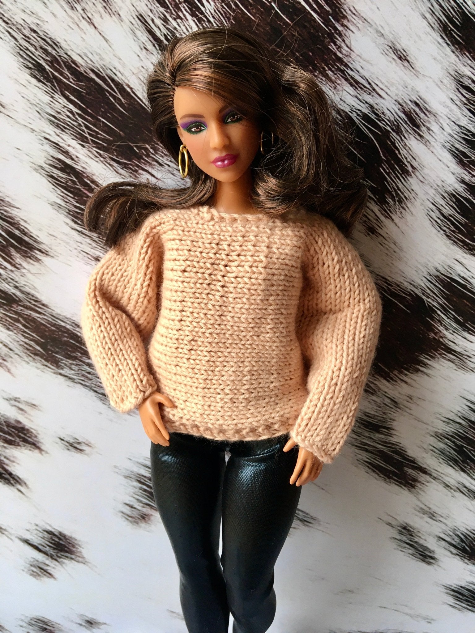Knit Bat Sleeve Sweater for Curvy Doll 1/6-scale | Knitted Doll Clothes - in 3 colors