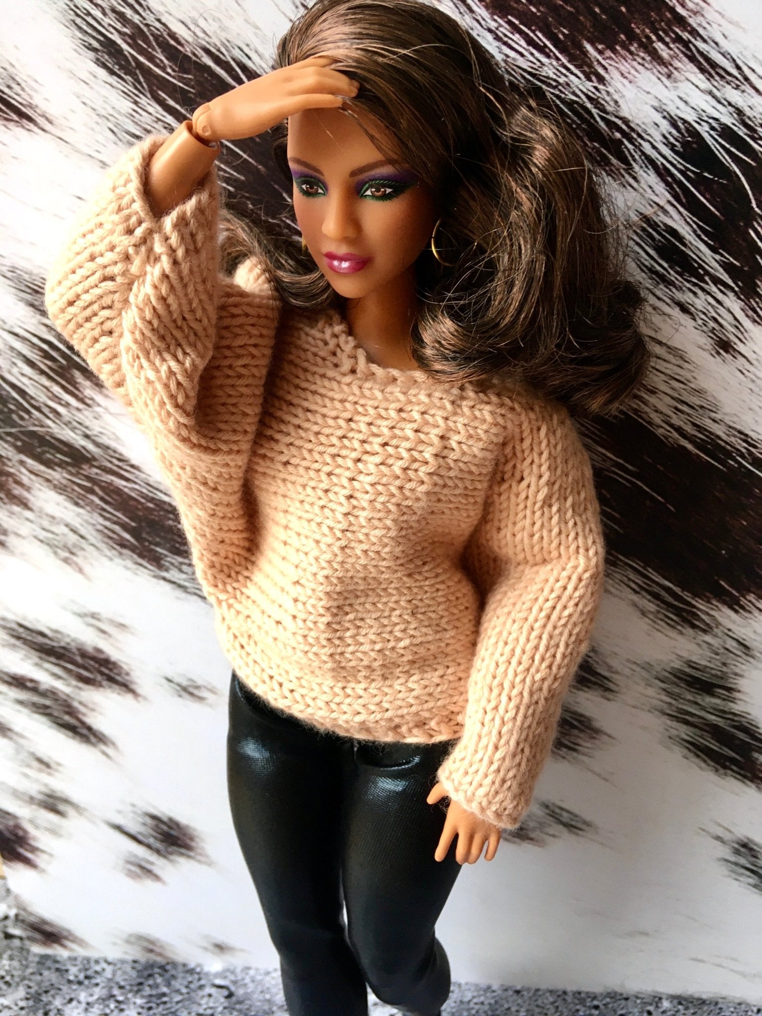 Knit Bat Sleeve Sweater for Curvy Doll 1/6-scale | Knitted Doll Clothes - in 3 colors