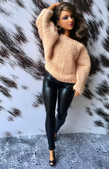 Knit Bat Sleeve Sweater for Curvy Doll 1/6-scale | Knitted Doll Clothes - in 3 colors