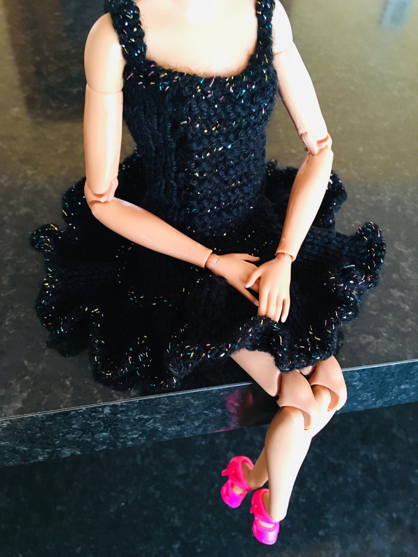 Charm Knit Black Ruffle Dress for Doll 1/6-scale, 11.5 Inch