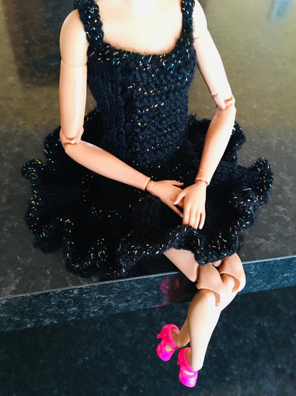Charm Knit Black Ruffle Dress for Doll 1/6-scale, 11.5 Inch