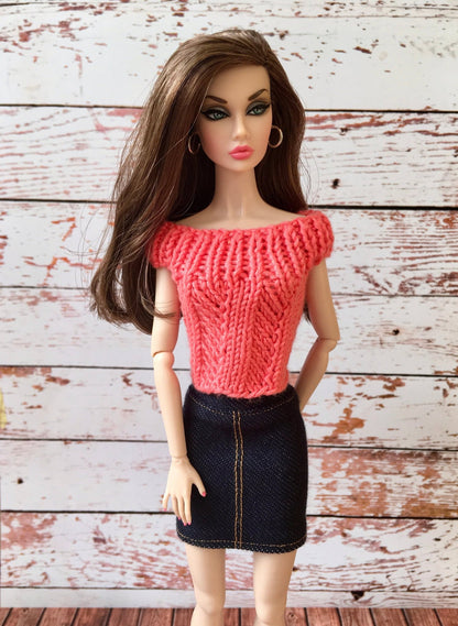 Chevron Knit Boat Neck Top for Poppy Parker Doll, many colors