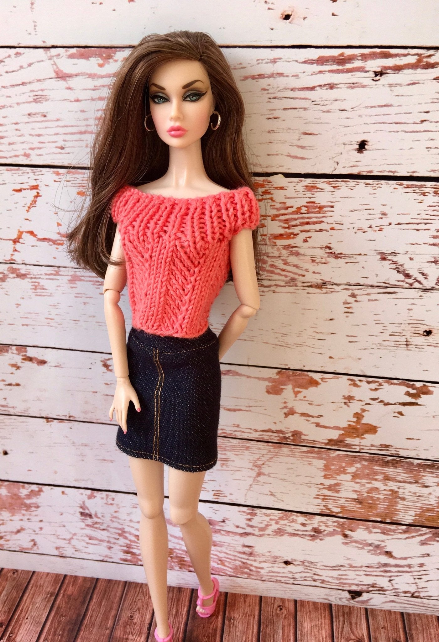Chevron Knit Boat Neck Top for Poppy Parker Doll, many colors