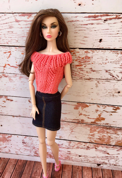 Chevron Knit Boat Neck Top for Poppy Parker Doll, many colors