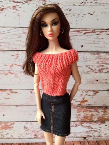 Chevron Knit Boat Neck Top for Poppy Parker Doll, many colors