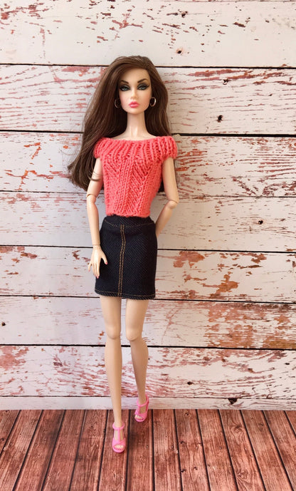 Chevron Knit Boat Neck Top for Poppy Parker Doll, many colors