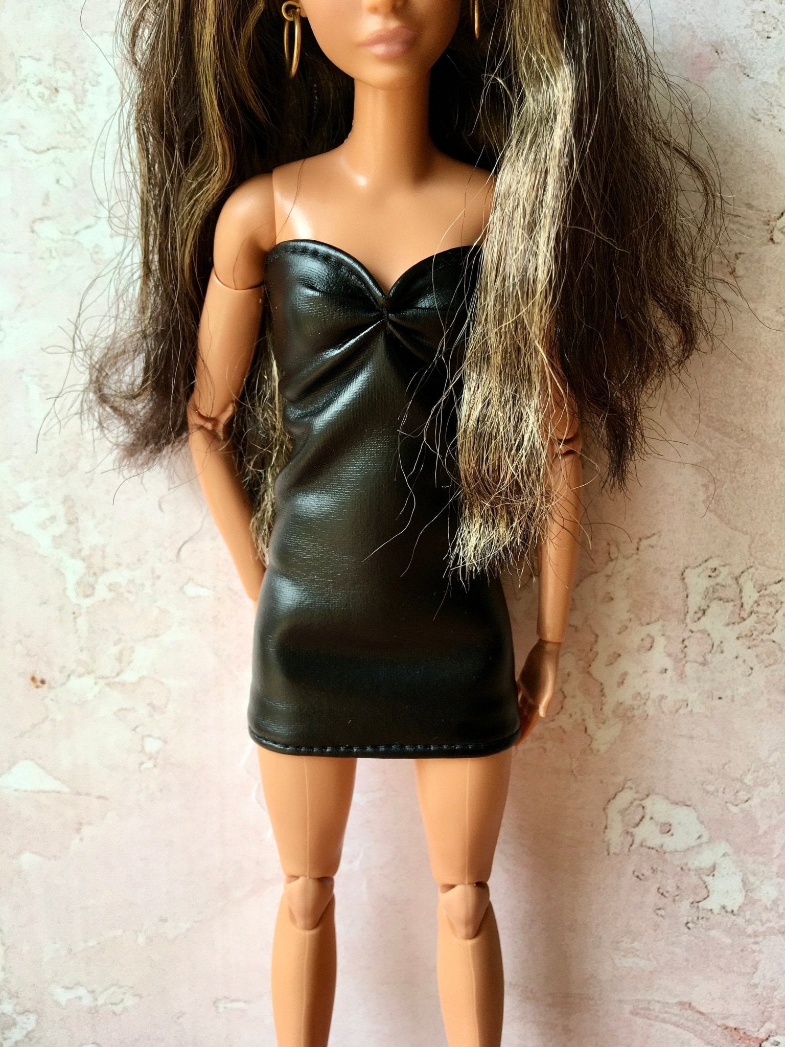 Onyx Faux Leather Tube Bandeau Dress for Doll 1/6-scale, 11.5 Inch