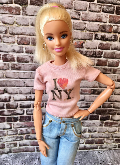 Vital Print T-shirt with "I Love NY" Design for Doll 1/6-scale, 11.5 Inch