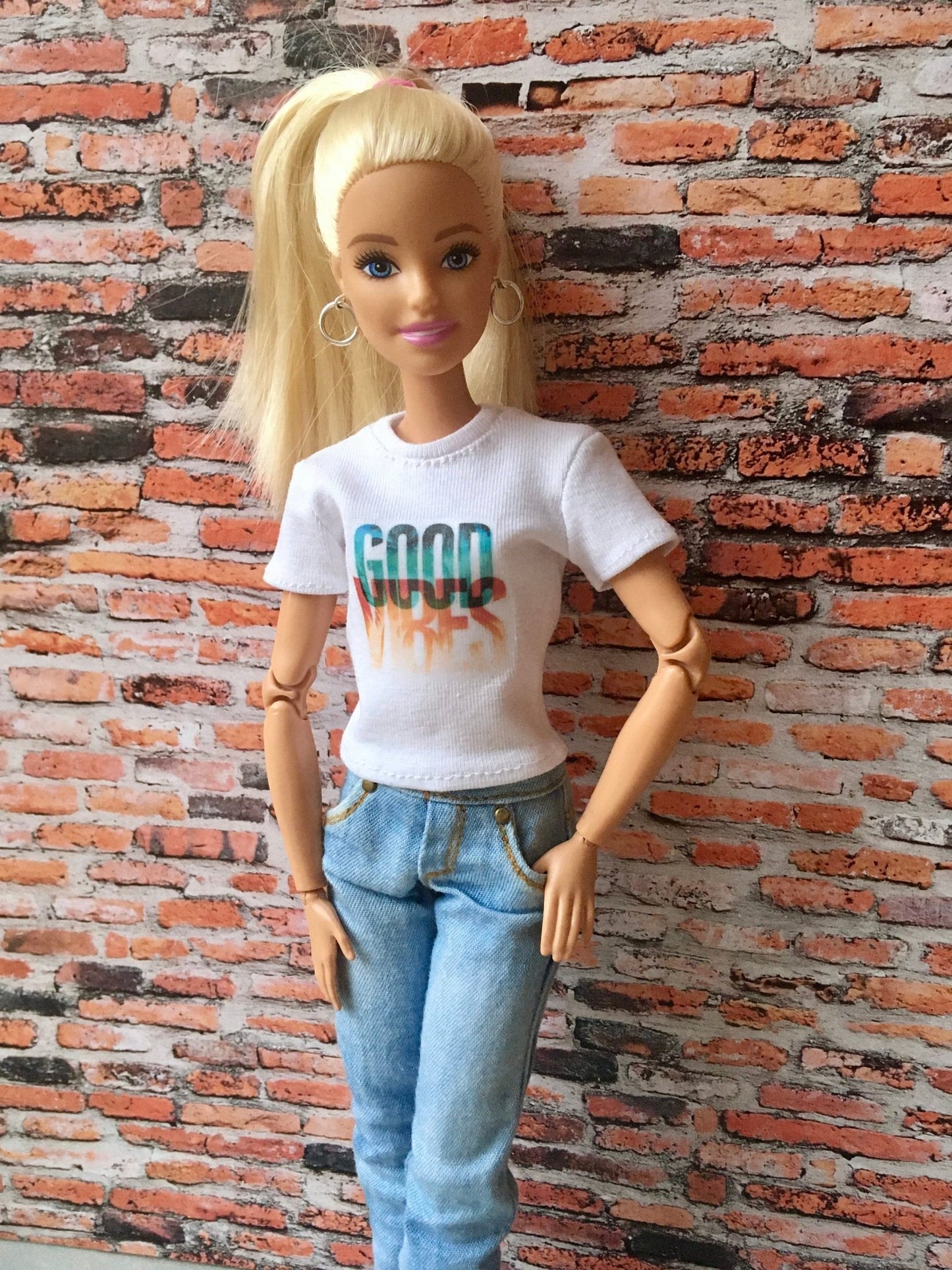 Vital Print T-shirt "good vibes" Design for Doll 1/6-scale, 11.5 Inch
