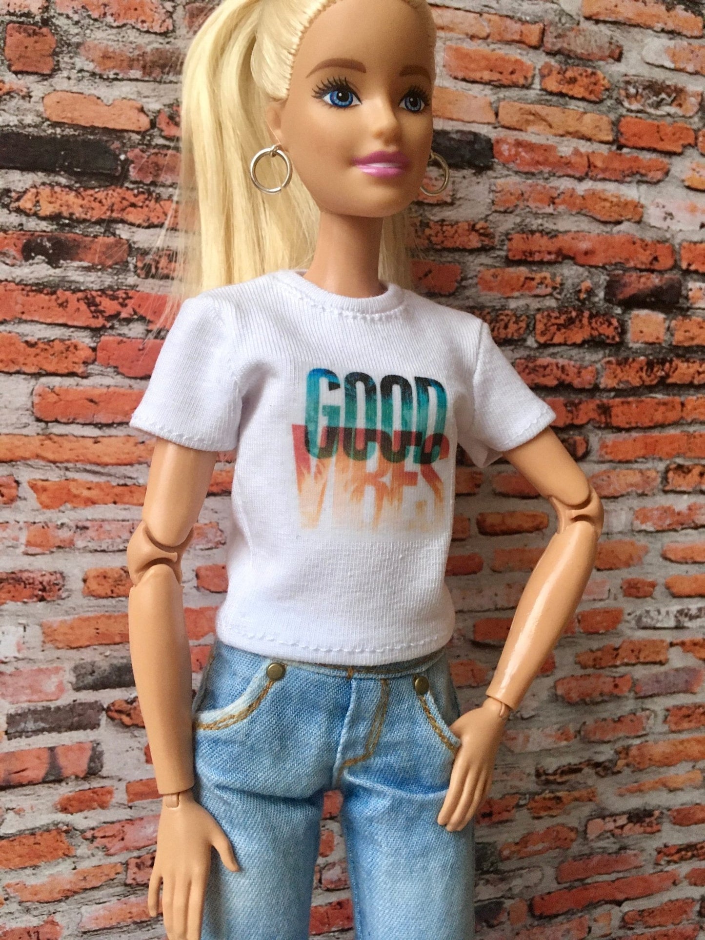 Vital Print T-shirt "good vibes" Design for Doll 1/6-scale, 11.5 Inch