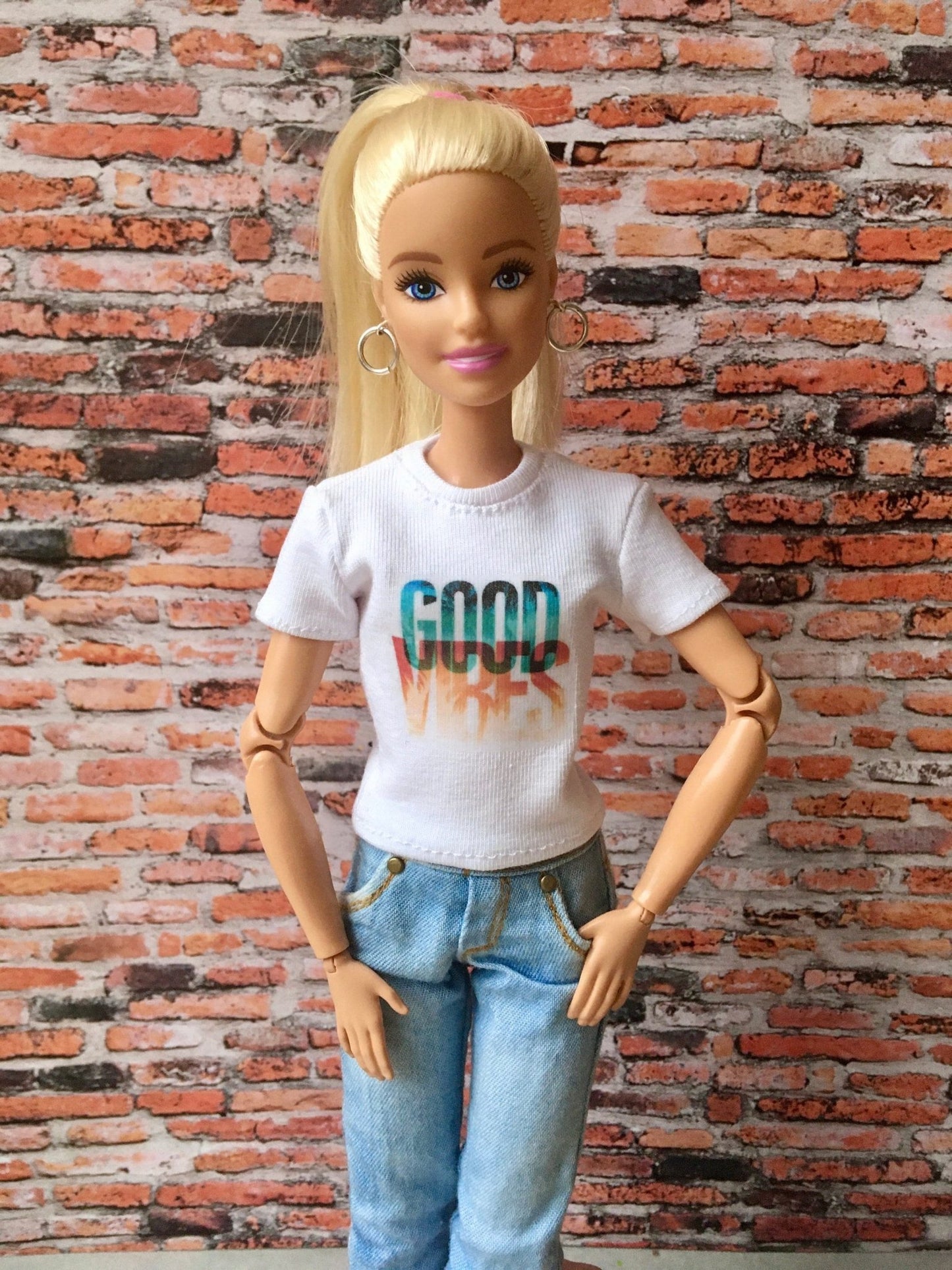 Vital Print T-shirt "good vibes" Design for Doll 1/6-scale, 11.5 Inch