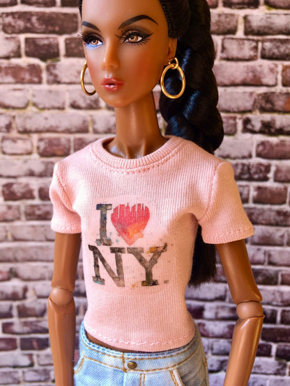 Vital Print T-shirt "I Love NY" Design for NuFace Integrity Toys Doll 12.5"