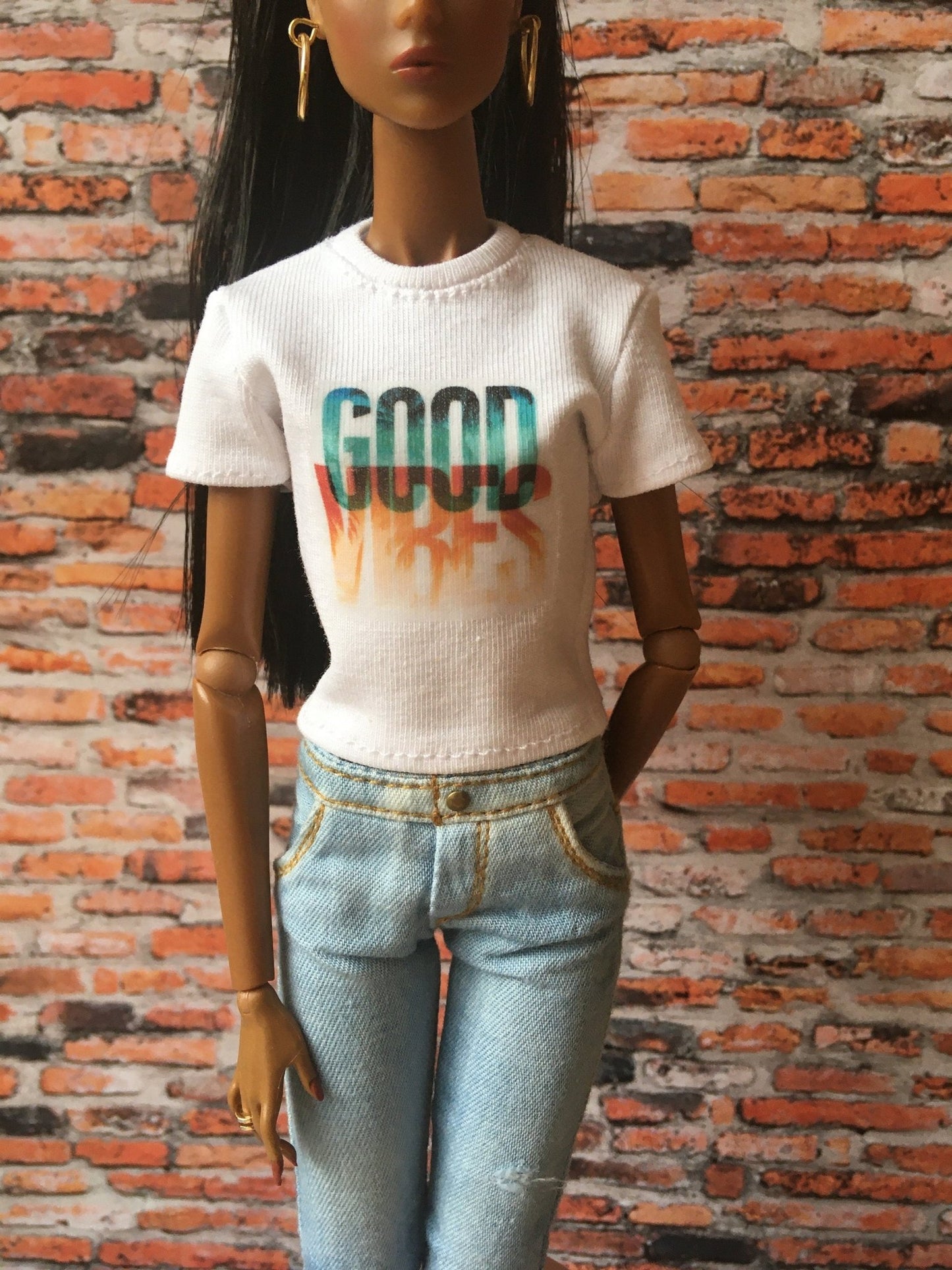 Vital Print T-shirt "good vibes" Design for NuFace Integrity Toys Doll 12.5"