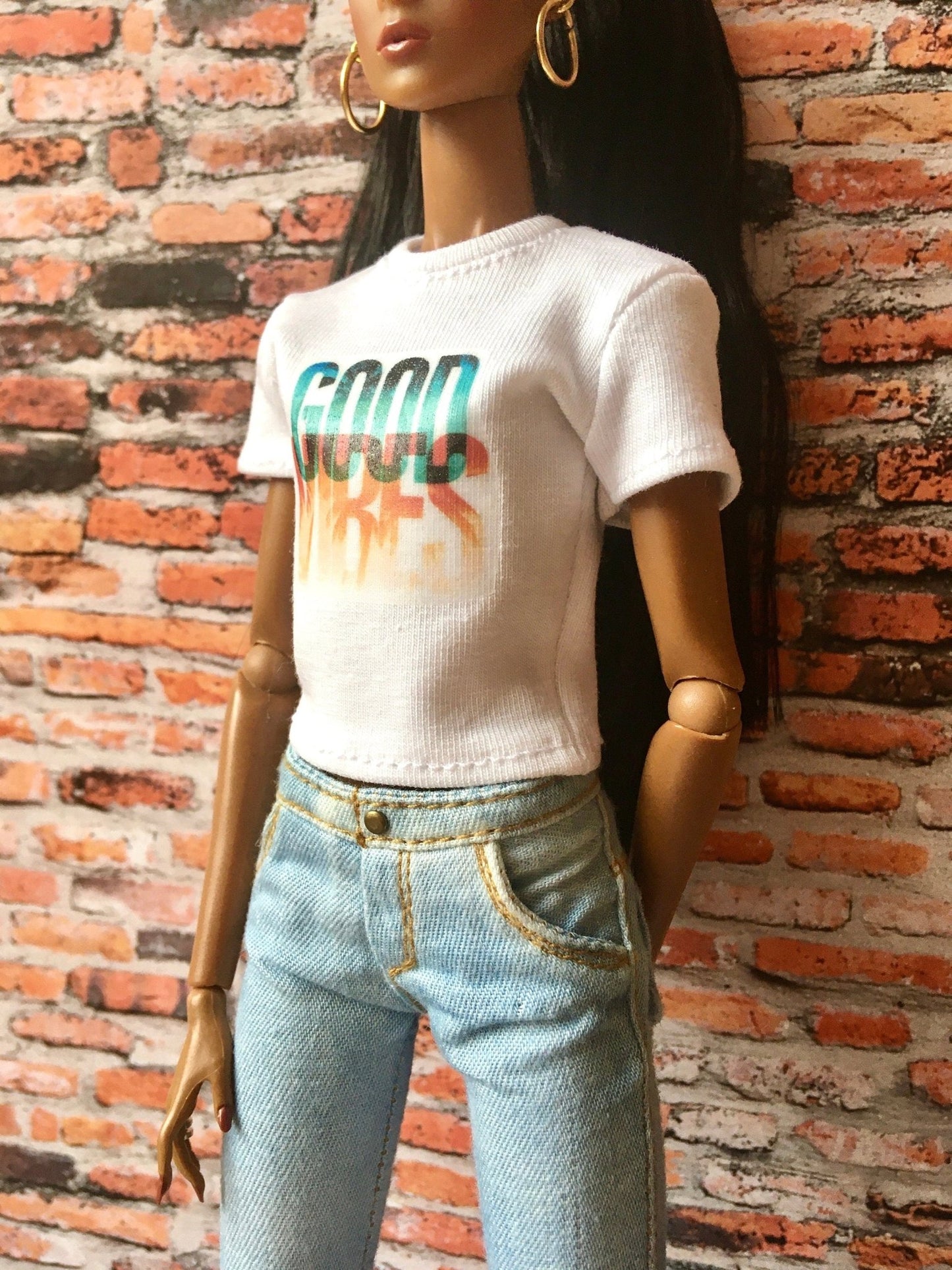 Vital Print T-shirt "good vibes" Design for NuFace Integrity Toys Doll 12.5"