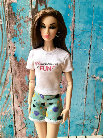 Vital Print T-shirt "Fun" Design for Poppy Parker Dolls, many colors