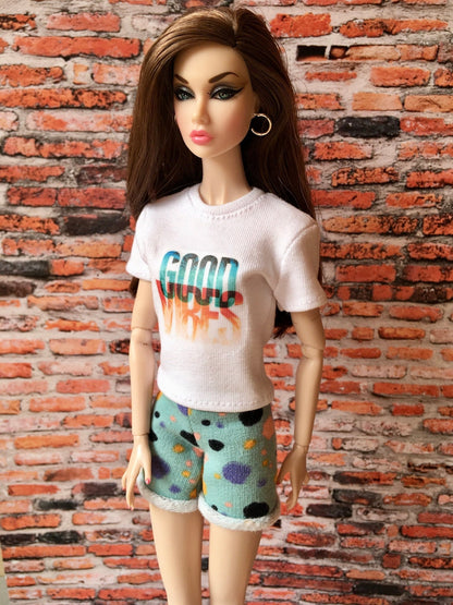 Vital Print T-shirt "good vibes" Design for Poppy Parker Doll, many colors
