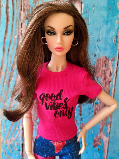 Vital Print T-shirt "good vibes only" Design for Poppy Parker Doll, many colors