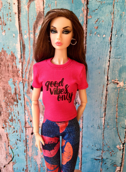 Vital Print T-shirt "good vibes only" Design for Poppy Parker Doll, many colors